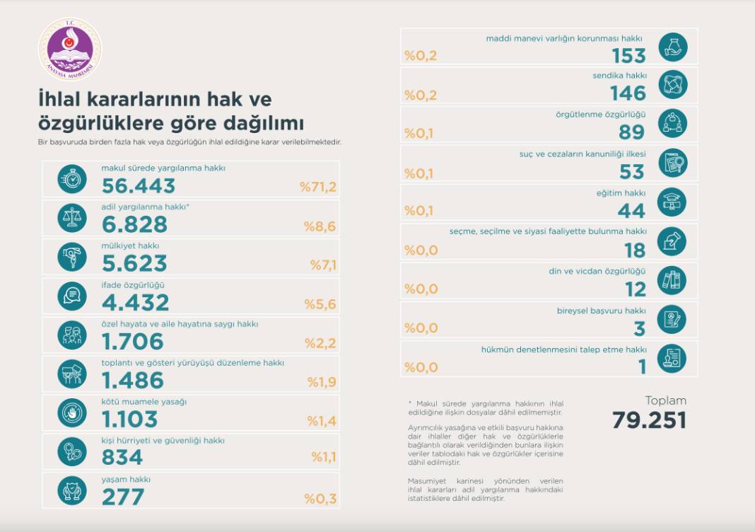 AYM'den 12 yıllık bireysel başvuru istatistikleri: İhlallerin yüzde 71'i makul sürede yargılanma hakkı 13